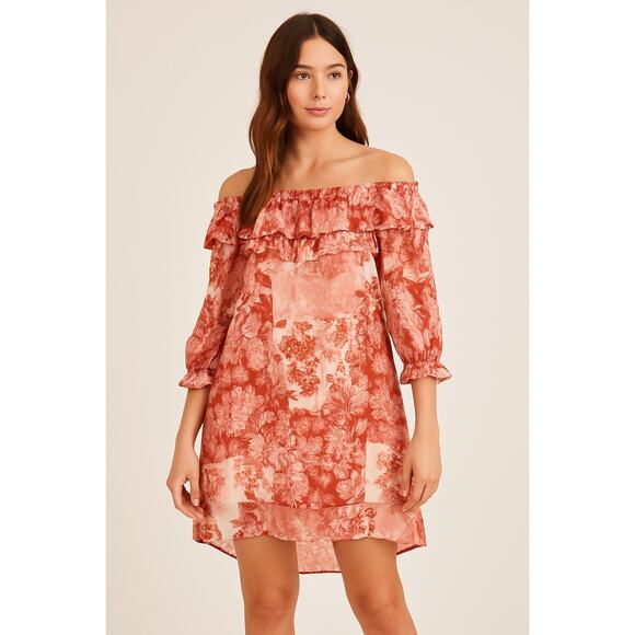 House of Harlow 1960 Off Shoulder Floral Ruffle Dress S | Boho Patchwork Style - Picture 1 of 5